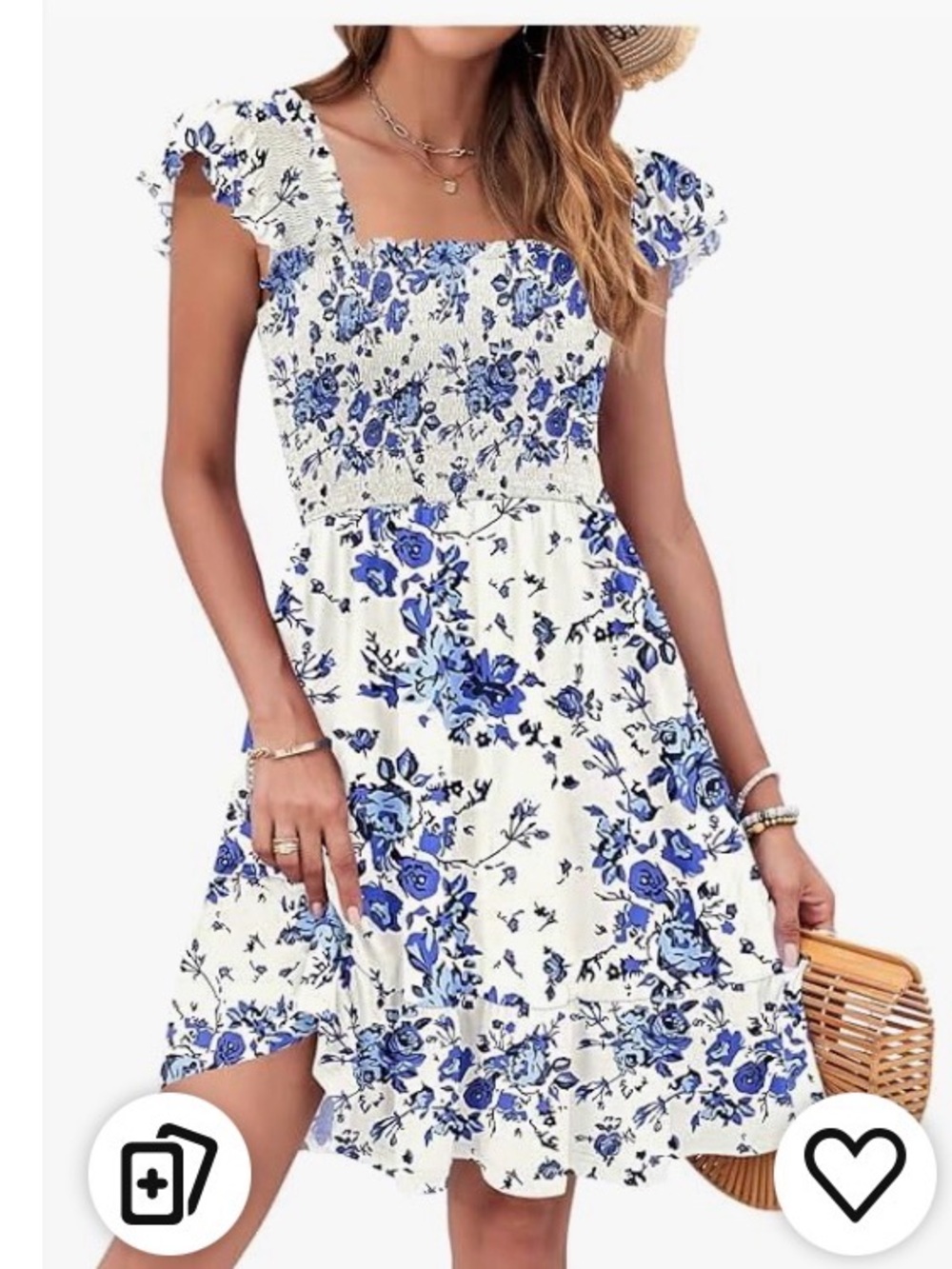 Women’s White Floral Midi Dress with Blue Rose Print